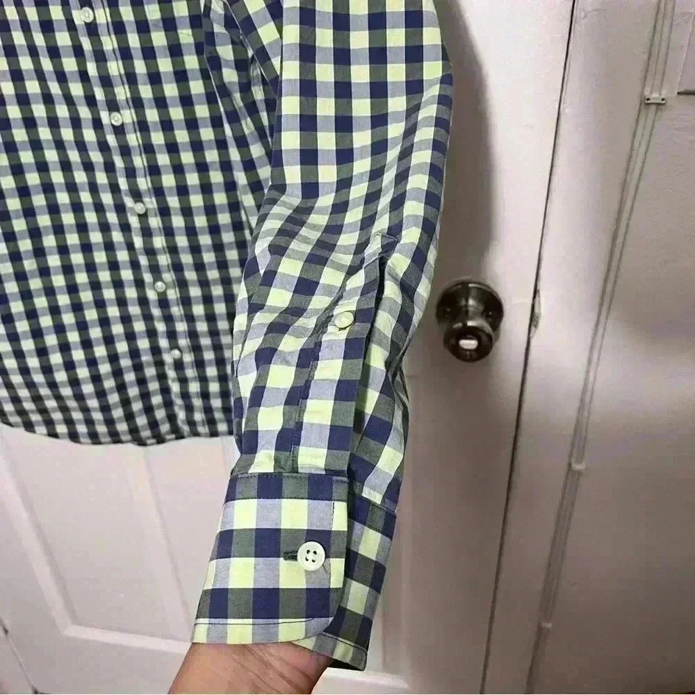 CHARLES TYRWHITT Slim Fit Check Green & Blue Men’s Button Down | size large - Picture 5 of 6